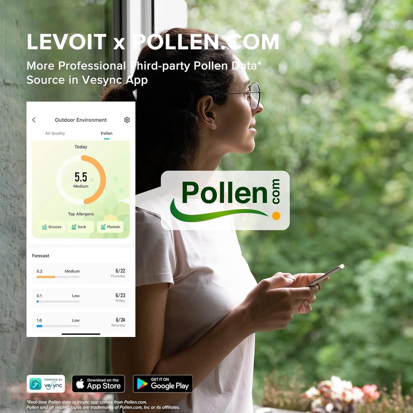 LEVOIT Air Purifiers with Washable Filters for Large Room Bedroom Home, Smart WiFi Air Quality Monitor, HEPA Sleep Mode and Auto Mode, Removes Pet Hairs, Allergies, Pollen, Smoke, Dust, Vital100S