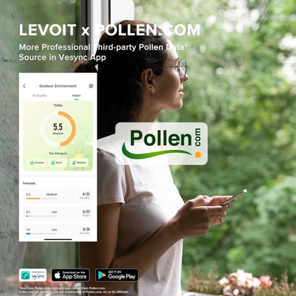 LEVOIT Air Purifiers with Washable Filters for Large Room Bedroom Home, Smart WiFi Air Quality Monitor, HEPA Sleep Mode and Auto Mode, Removes Pet Hairs, Allergies, Pollen, Smoke, Dust, Vital100S