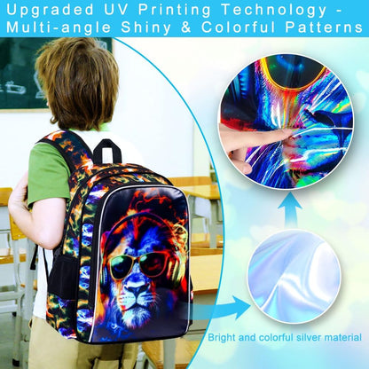 3pcs Backpack for Boys and Girls, 16” Kids Kindergarten Bookbag with Lunch Box, Cute Elementary Backpacks for Boy Girl