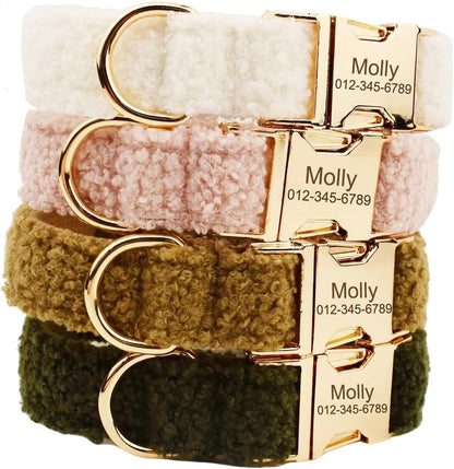 Custom Dog Collar with Metal Buckle - Pet Collars Personalized with Name and Phone Number (Plaid)