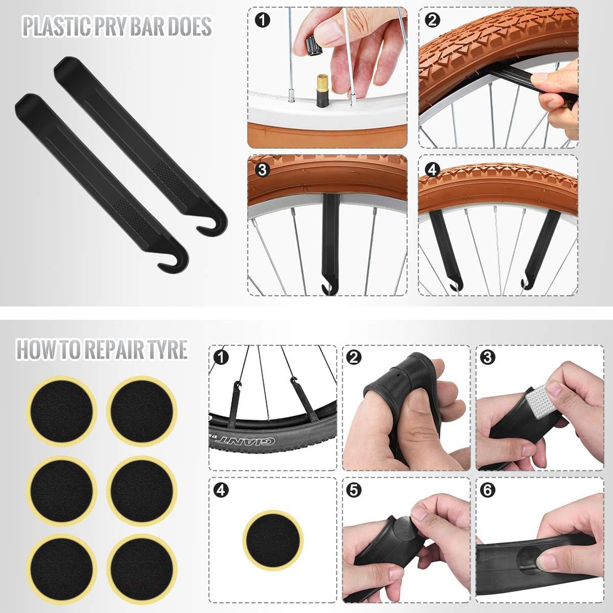 Bike Pump, [120 PSI][17in1] Diyife Bicycle Pump with Gauge, Mini Bike Frame Pump, Portable Bike Tire Pump with Needle, Patch Kit, Valve Cap, Mounting Bracket for Road Mountain Bike Fit Presta Schrader