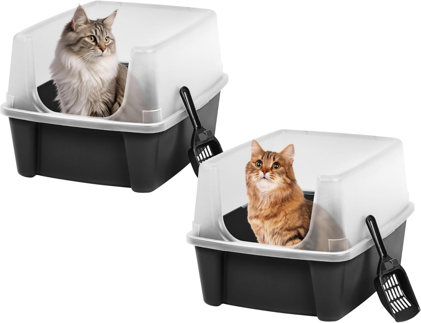 IRIS USA Top Entry Cat Litter Box with Scoop - Large - Stylish Enclosed Round Oval Kitty Dog Proof Box, Litiere Pour Chat Bac - White/Beige