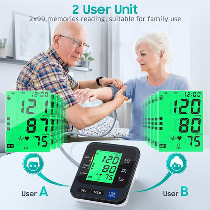 Blood Pressure Monitor for Home Use, Automatic Blood Pressure Machine with 3-Color Backlit Hypertension Display, 2x99 Memory with Upper Arm Large Cuff 22-42cm Black