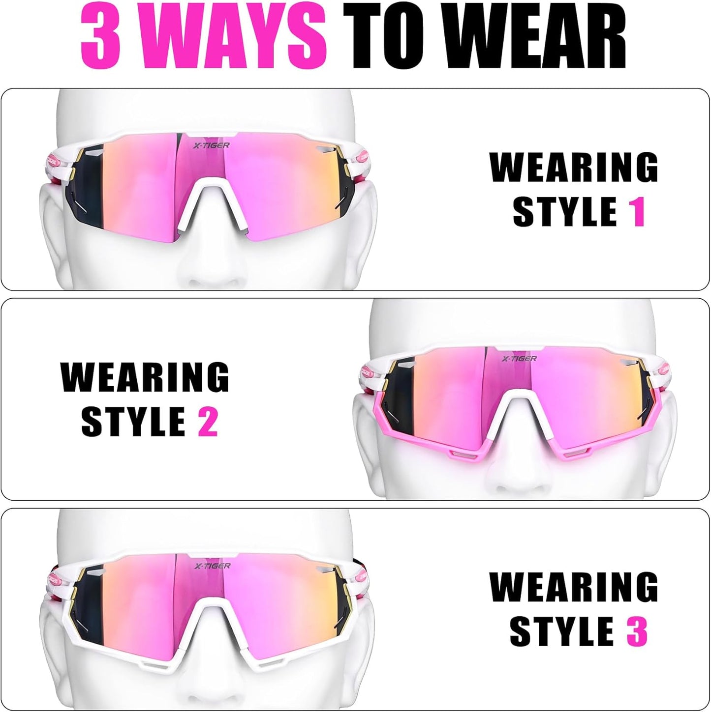 X-TIGER Polarized Cycling Glasses with 5 Interchangeable Lenses,MTB Biking Baseball Running Sports Sunglasses for Men Women