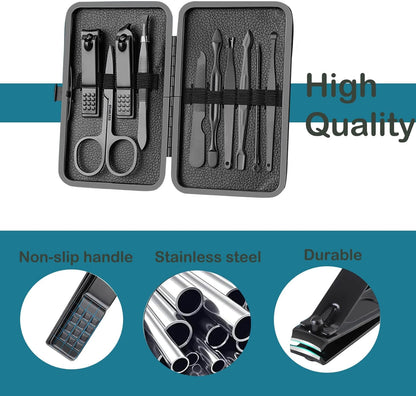 Manicure Set Nail Clippers Pedicure Kit -7PCS Stainless Steel Manicure Kit, Professional Grooming Kits, Nail Care Tools with Luxurious Travel Leather Case Gift Box (7, Black)