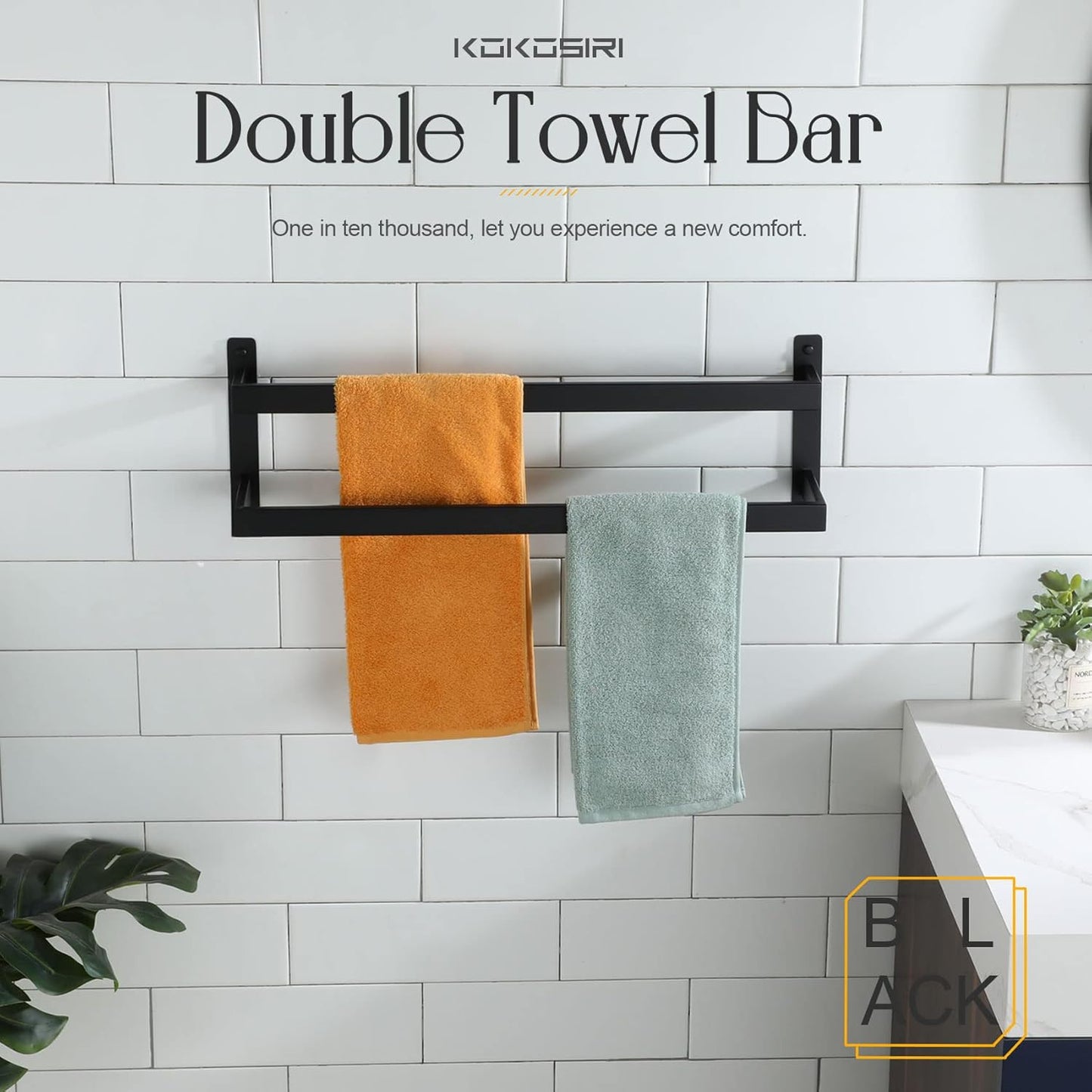 KOKOSIRI Towel Bars Black Bath Towel Holders 20 Inches Bathroom 2-Tiers Ladder Towel Rails Wall Mounted Towels Shelves Rack Stainless Steel, B5008BK-L20
