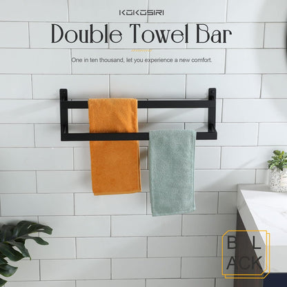 KOKOSIRI Towel Bars Black Bath Towel Holders 20 Inches Bathroom 2-Tiers Ladder Towel Rails Wall Mounted Towels Shelves Rack Stainless Steel, B5008BK-L20