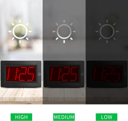 Wall Clock, Digital Clock, 8" Extra Large Display, 3" Big LED Number, Battery Operated, Adjustable Brightness, Clock for Bedroom, for Desk, Wall Mounted