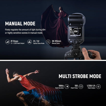 NEEWER Z2PRO-C 2.4G TTL Round Head Flash Speedlite Compatible with Canon, Wireless Compatible with Godox, Upgraded UI, 76Ws 1/8000s HSS, TTL/M TCM Switch, 7.2V/3000mAh Battery, 600 Full Power Flash