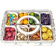 Pure Future Snackle Box Container with Handle - 8 Compartment Divided Serving Tray with Lid - Crystal Clear Charcuterie Box for Travel, Parties, Movie Nights & Daily Snacks (Hand Wash Only)