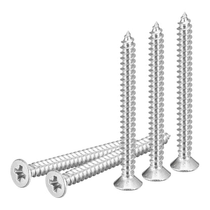 DTGN 100Pcs #6x1/2 Flat Head Wood Screws, 304 Stainless Steel Phillips Self Tapping Screws - Good for Woodworking, Furniture - Silver