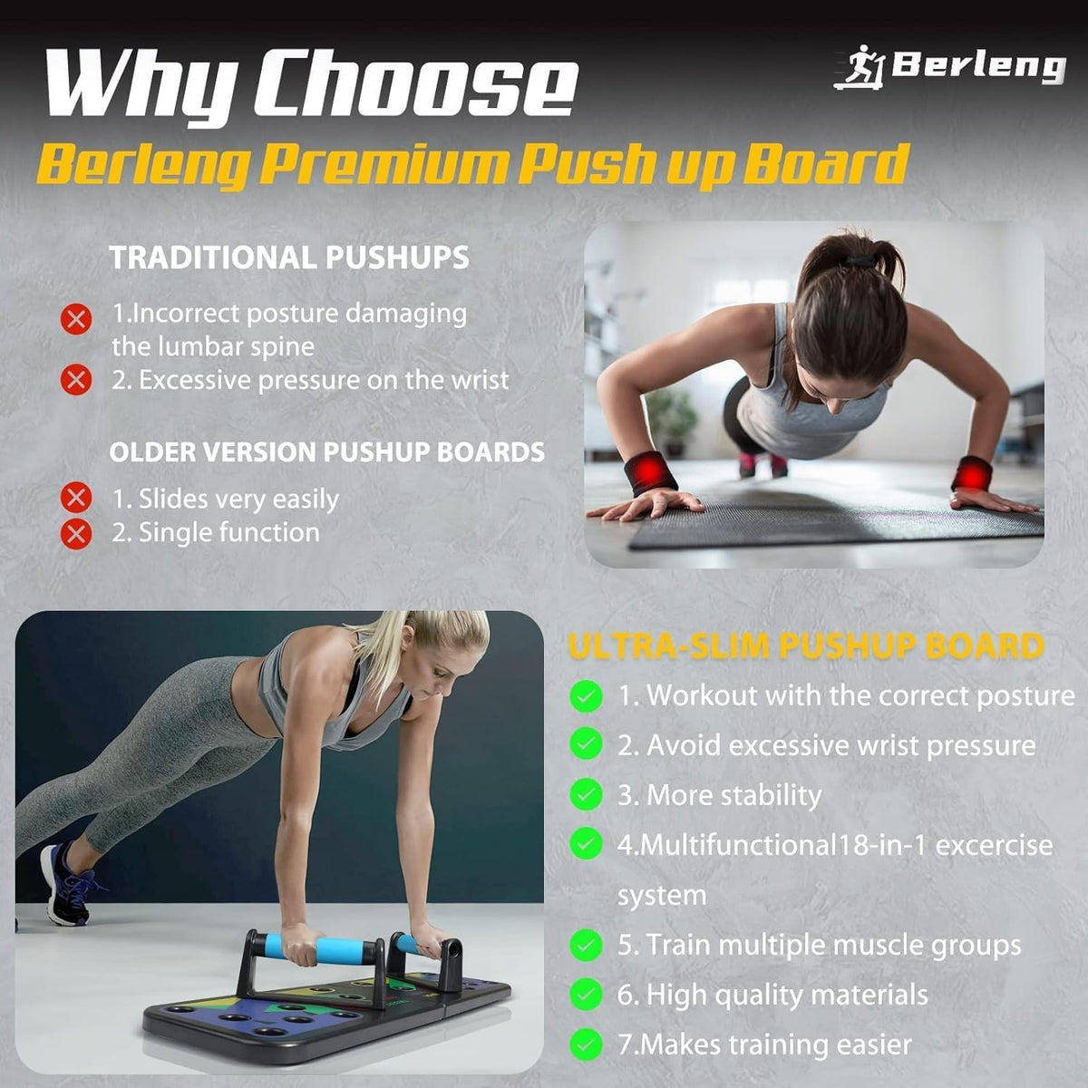 Solid Push Up Board Home Workout Equipment Multi-Functional Pushup Stands System Fitness Floor Chest Muscle Exercise Professional Equipment Burn Fat Strength Training Arm Men & Women Weights , Best