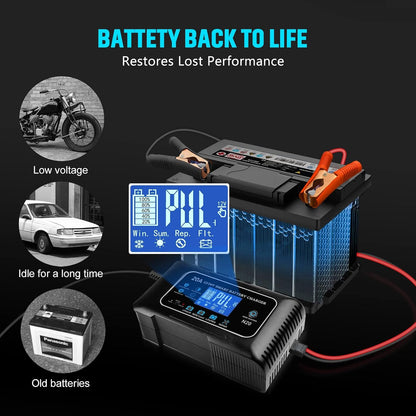 Lithium Lifepo4 Battery Charger,12V 24V Fully Automatic Car Battery Charger, 12 Volt-20A, 24 Volt-10A Trickle Charger maintainer, AGM Deep Cycle Battery Charger