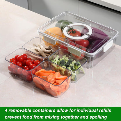 Taiuloo Divided Serving Tray with Lid & Handle, Airtight 6 Compartment Snackle Box Charcuterie Container, Fridge Organizer Bins, Food Storage Container Veggie Tray for Snack, Fruit, Salad, Nut