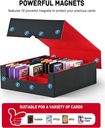 ZLCA Card Storage Box for MTG PTCG, Commander Deck Box Holds 3000+ Cards, Card Storage Case with 4 Stoppers, Card Organizer for TCG Sport Cards (Black)