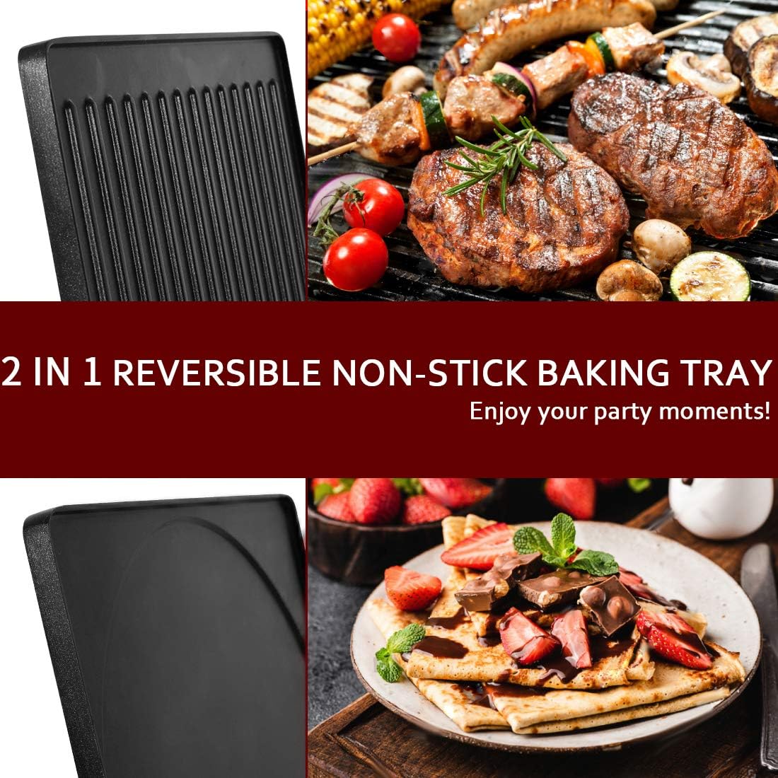 Raclette Table Grill, CUSIMAX Electric Indoor Grill, Portable Korean BBQ Grill with 2 in 1 Reversible Non-stick Plate& Natural Grill Stone, 1500W Electric Party Grill, 8 Raclette Pans& Wooden Spatulas