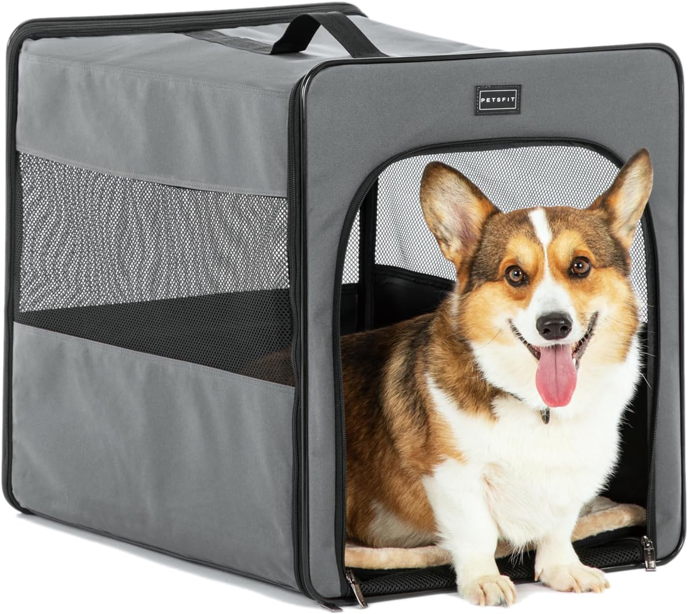 PETSFIT Soft Sided Dog Crate, Travel Dog Crate - 19 Inch Lightweight, Roomy, Easy to Set Up, Sturdy Portable Dog Kennel with Thick Mat, Navy Blue