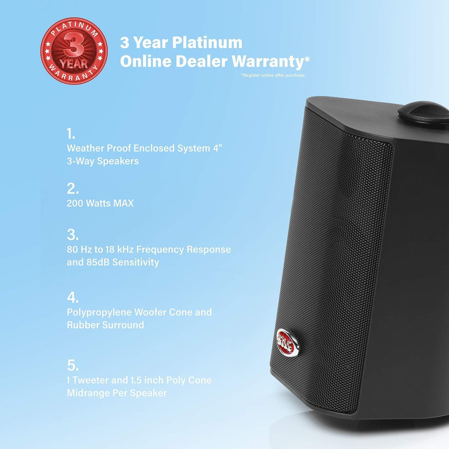 BOSS Audio MR4.3B 200-Watt 3-Way Marine 4-Inch Enclosed System Speaker