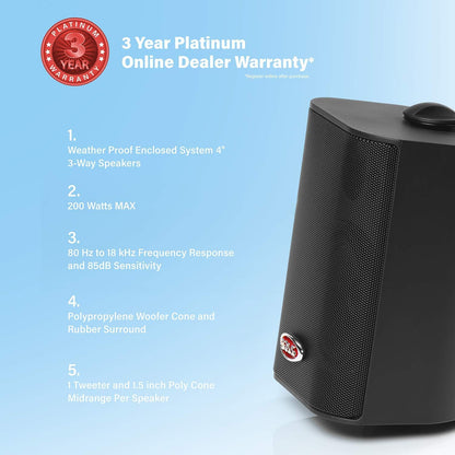 BOSS Audio MR4.3B 200-Watt 3-Way Marine 4-Inch Enclosed System Speaker