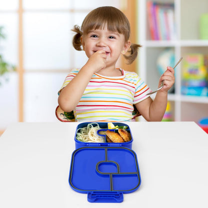 Braoses Bento Box, Lunch Box with 4 Compartments, 800ml Frosted and Leak-Proof Lunch Snack Box for Children Kindergarten(Blue)