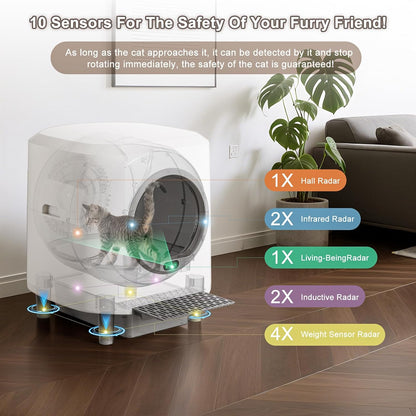 Automatic Cat Litter Box Ellenpent Self-Cleaning Litter Box with APP Control and Safety Sensor, 90L Large Capacity for Multiple Cats, Litiere Pour Chat Autonettoyant with 3 Rolls Poop Bags