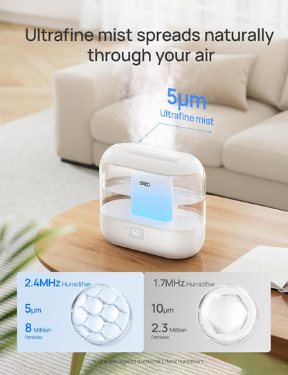 Dreo Smart Humidifiers for Bedroom, Top Fill 4L Supersized Cool Mist Humidifier with Nightlight, 36H Runtime, Touch/APP/Voice Control, 28 dB Quiet Ultrasonic Humidifiers for Large Room, Baby, Plants