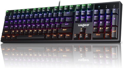 RGB Mechanical Gaming Keyboard Blue Switch, 104 Keys Full-Size Light Up Keyboard with 11 Backlit Modes, Anti-Ghosting, Double-Shot ABS Keycaps, USB Wired Computer Keyboard for Windows PC Gamer
