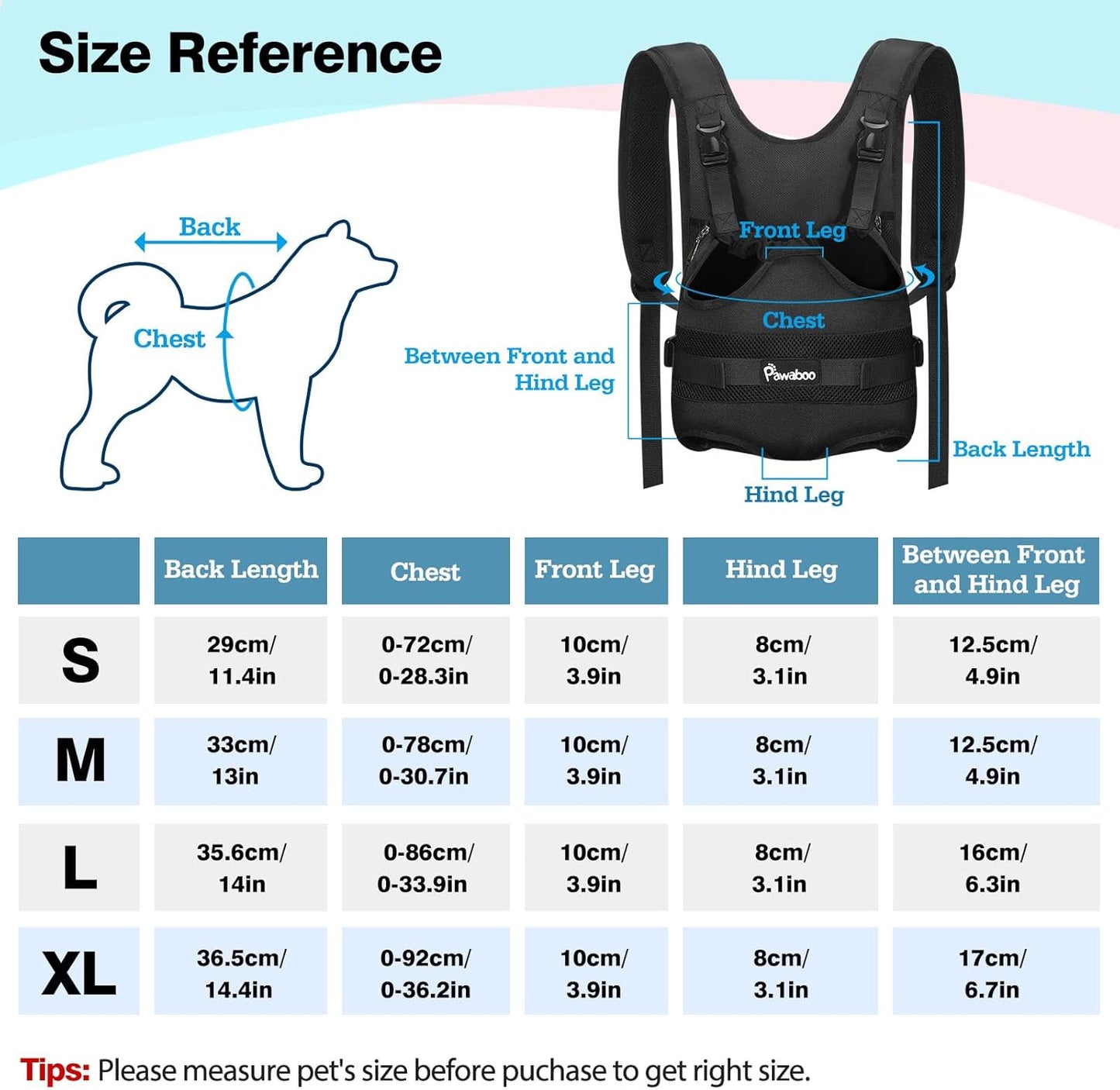 Pawaboo Pet Carrier Backpack, Adjustable Pet Front Cat Dog Carrier Backpack Travel Bag, Legs Out, Easy-Fit for Traveling Hiking Camping for Small Medium Dogs Cats Puppies, Medium, Black