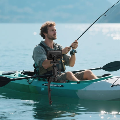 Velpaw 1.5" Ball Kayak Fish Finder Mount with Transducer Mounting Arm, Marine Electronic Mount Plate with Low Profile Track, Compatible with RAM Mounts, Scotty, Lowrance, Garmin