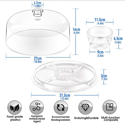Cake Stand with Demo Cover, 6 in 1 Multi-Functional Serving Platter Display Stand for Christmas Wedding Party, Acrylic Cake Plate/Salad Bowl/Dessert Platter, BPA-Free, Send 1 Fork and 1 Spoon