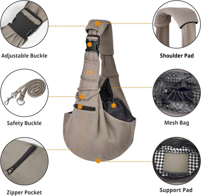 Cuby Adjustable Dog Cat Sling Padded Hard Bottom Pet Carrier Sling Soft Carrying Puppy Bag for Small Dogs Cats Outdoor Travel (Grayish-White)