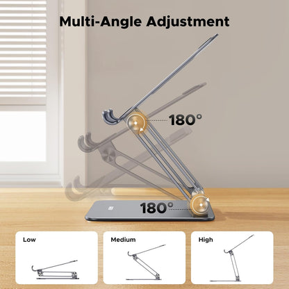 UGREEN Tablet Stand Holder for Desk, Aluminum Desktop Tablet Holder Dock Adjustable Foldable Riser Compatible with iPad Pro 12.9, 9.7, 10.5, iPad Air, iPad mini, Surface Pro, Galaxy Tab, Silver