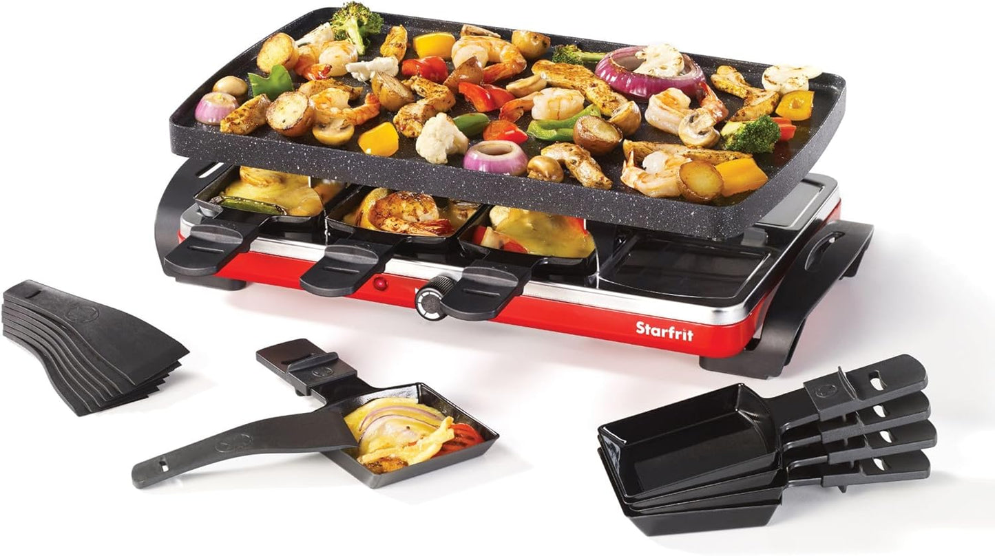 Starfrit The Rock Electric Raclette - 8 Person Party Grill - 8 Spatulas - Reversible Plate - 1500W