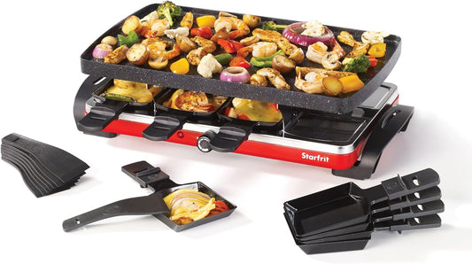 Starfrit The Rock Electric Raclette - 8 Person Party Grill - 8 Spatulas - Reversible Plate - 1500W