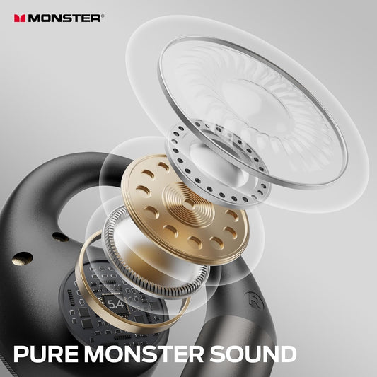 Monster Open Ear AC335 Headphones, Bluetooth 5.4 Wireless Headphones with Stereo Sound, 24H Playback, Crystal Clear Calls, Stylish Rotating Case with Lanyard, Sweat Resistant Open Ear Wireless Earbuds - PuriLite
