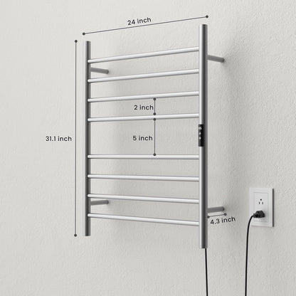 POPFLY Heated Towel Rack, Wall Mounted Electric Hot Towel Warmer, 4-Bar 304 Stainless Steel Small Heated Towel Warmer Rack for Bathroom with Timer and Temperature Control, Brushed