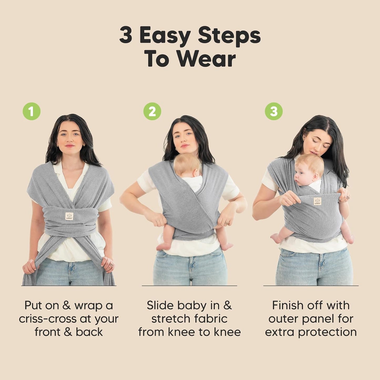 KeaBabies Baby Wrap Carrier - All in 1 Original Baby Carrier Newborn To Toddler Sling, Easy to Wear, Hands Free Bonding, Lightweight, Breathable Infant Wraps (Trendy Black)