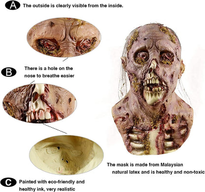 MOLEZU Scary Zombie Head Mask Vampire Mask Walking Dead Latex Halloween Costume Party Cosplay Props Adult