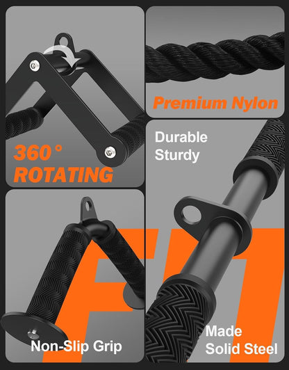 Fitarc Cable Machine Attachment Set, LAT Pulldown Attachments for Home Gym Equipment, Tricep Pull Down Attachment for Home Gym Accessories, LAT Pull Down Bar and Tricep Rope Cable Attachment