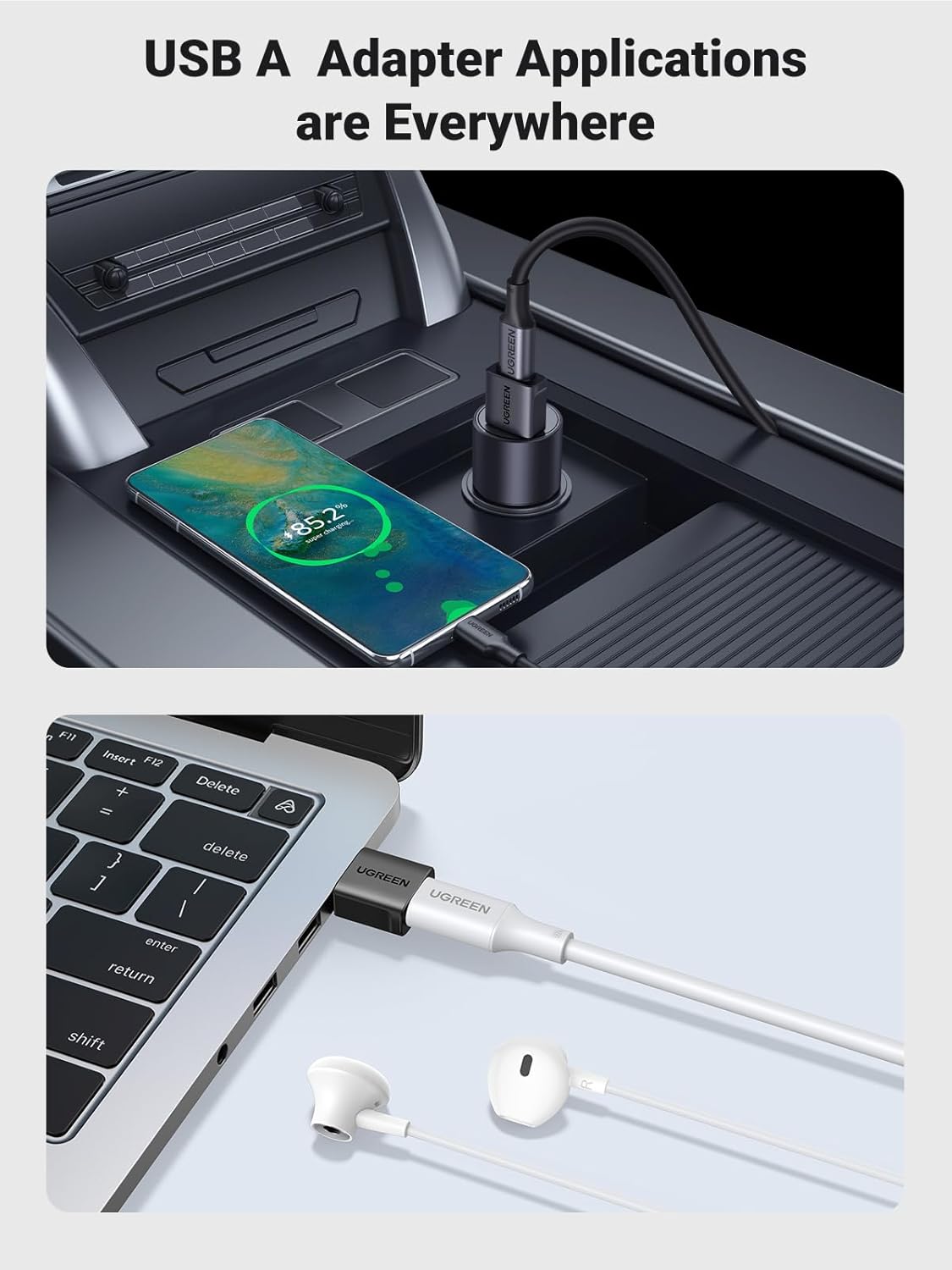 UGREEN USB to USB C Adapter 3 Pack, 10Gbps Data Transfer USB A to USB C Adapter Car Charger Adapter for iPad iPhone 16 15 Pro Max Galaxy S24 S23 Pad Air Mini, Car Play, PC/Laptop,Hard Drive Enclosure