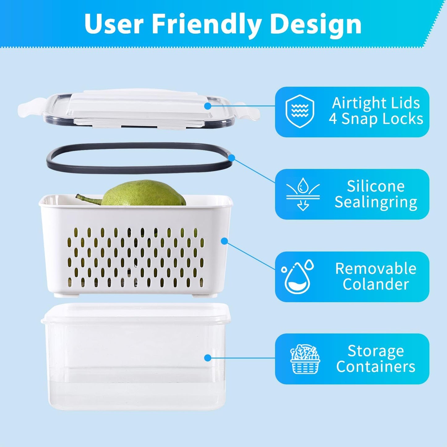 Pure Future 50-Piece Large Airtight Food Storage Containers with Lids, BPA-Free Stackable & Microwave Safe Kitchen Set for Meal Prep, Freezer Use - 25 Containers & Lids, Leakproof Design