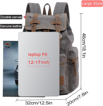 AUGUR Canvas Backpack,17 inch Laptop Backpack Vintage Canvas Leather Backpacks Casual School College Bag Pack Bookbag Hiking Travel Rucksack Daypack (L-Coffee)