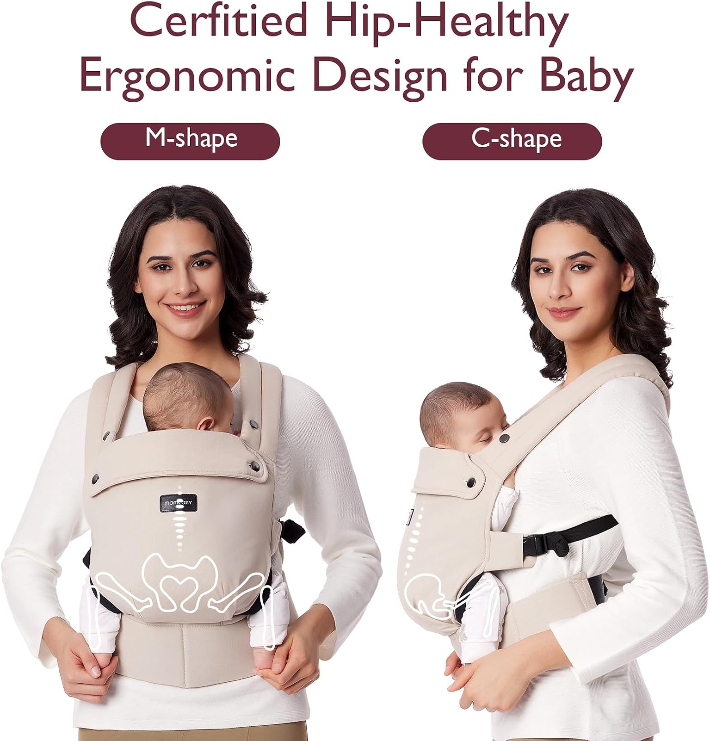 Momcozy Baby Carrier, Ergonomic Lightweight Infant Carrier, Khaki Easy to Put On, 3D EVA Lumbar Support, X-Strap Design for Weight Distribution, Ideal for Hands-Free Parenting，7-45lbs