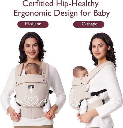 Momcozy Baby Carrier, Ergonomic Lightweight Infant Carrier, Khaki Easy to Put On, 3D EVA Lumbar Support, X-Strap Design for Weight Distribution, Ideal for Hands-Free Parenting，7-45lbs
