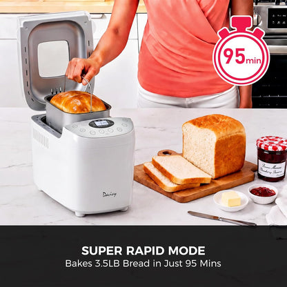 Davivy Bread Machine 3.5LB Large Capacity, 850W Automatic Bread Maker with 15 Programs (Gluten Free, Homemade Memory, Dough Shortcut), 15H Delay Timer, 1H Keep Warm, Nonstick Pan