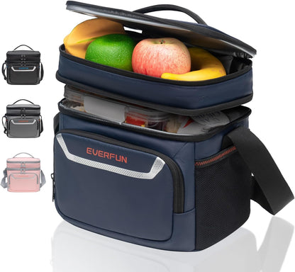 EVERFUN Cooler Bag Insulated Beach Cooler Lunch Bag Box for Men Women Dual Compartments Collapsible Waterproof Leak-Proof for Travel Work Picnic
