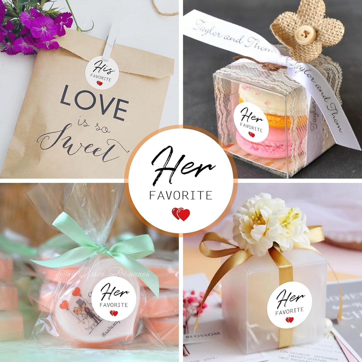 TESWEY 200Pcs His and Her Favorite Wedding Candy Favor Stickers,Candy Bag Seals Label Stickers for Wedding Favors, Bridal Shower Favor Treat Bag Stickers for Party