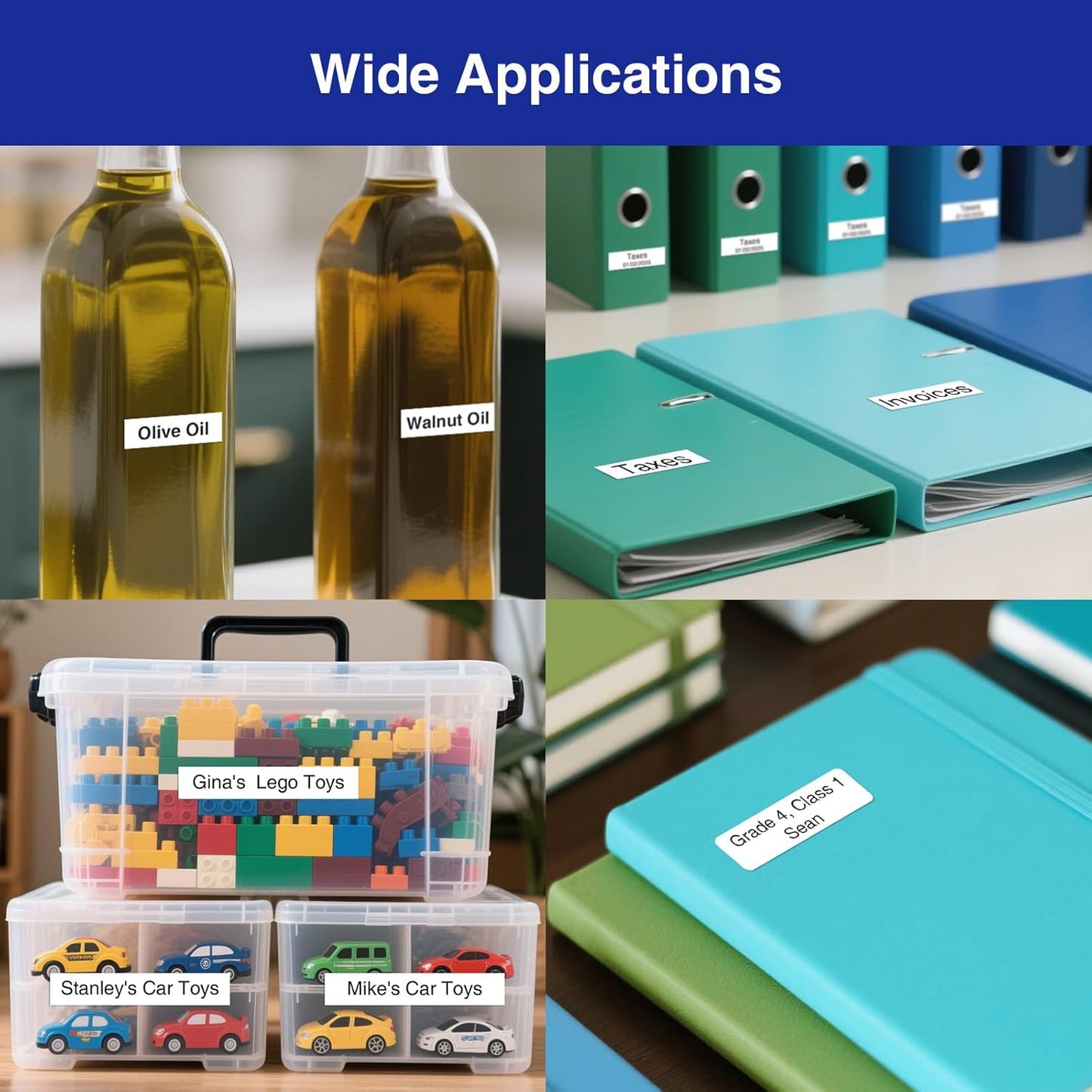 SUPVAN E11 Bluetooth Label Maker Machine with 4 Tapes, Support Keyboard & App with 40 Fonts and 450+ Icons, Rechargeable Inkless Labeler for Home, Kitchen, Office, School, Organization, Black