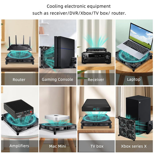 Wathai 120mm x 4 Router TV Box Fan 110v - 240v Big Airflow with Speed Control for DIY Gaming Consoles, Amplifiers, Xbox, Laptop Stand, Mining Machines Devices Cooling - PuriLite