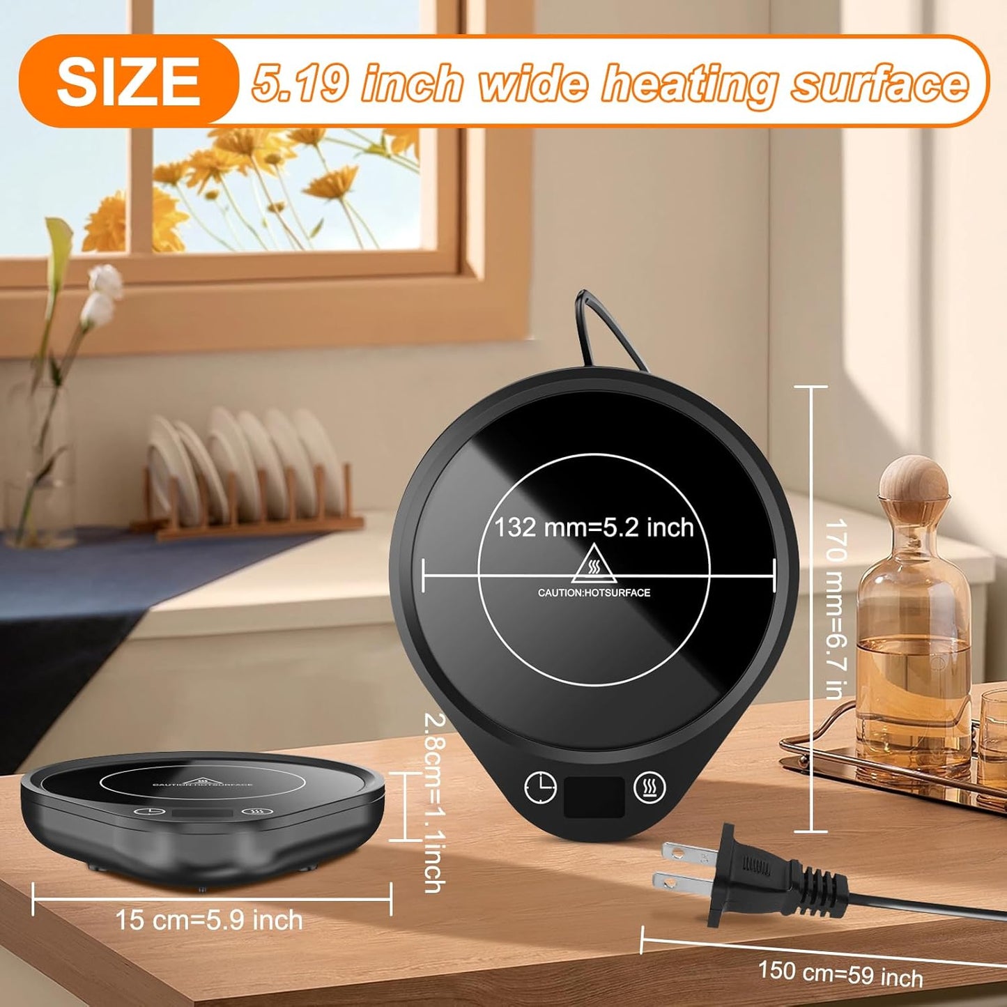 MQUPIN Mug Warmer,Coffee Warmer for Desk with 3 Temperature Control(130℉/150℉/176℉),Smart Cup Warmer with 4H Auto Shut Off,2-12 Timer Coffee Tea Warmer for Home Office